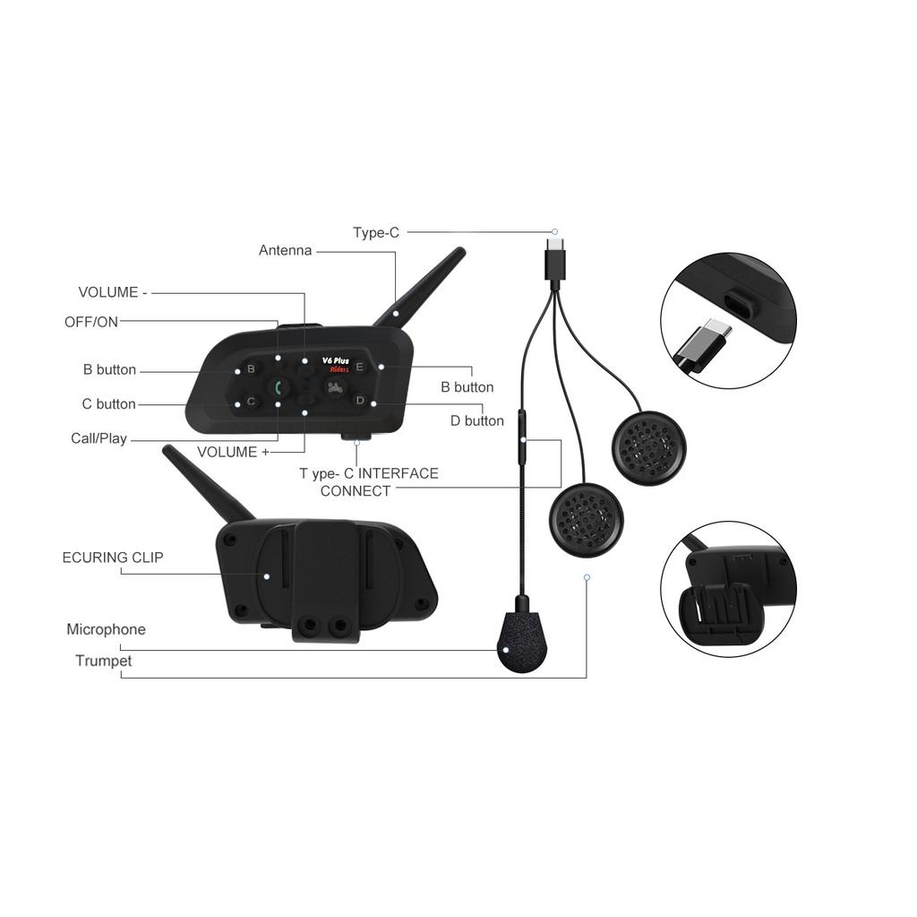 V6PLUS Full Duplex Motorcycle Bluetooth Intercom Helmet System
