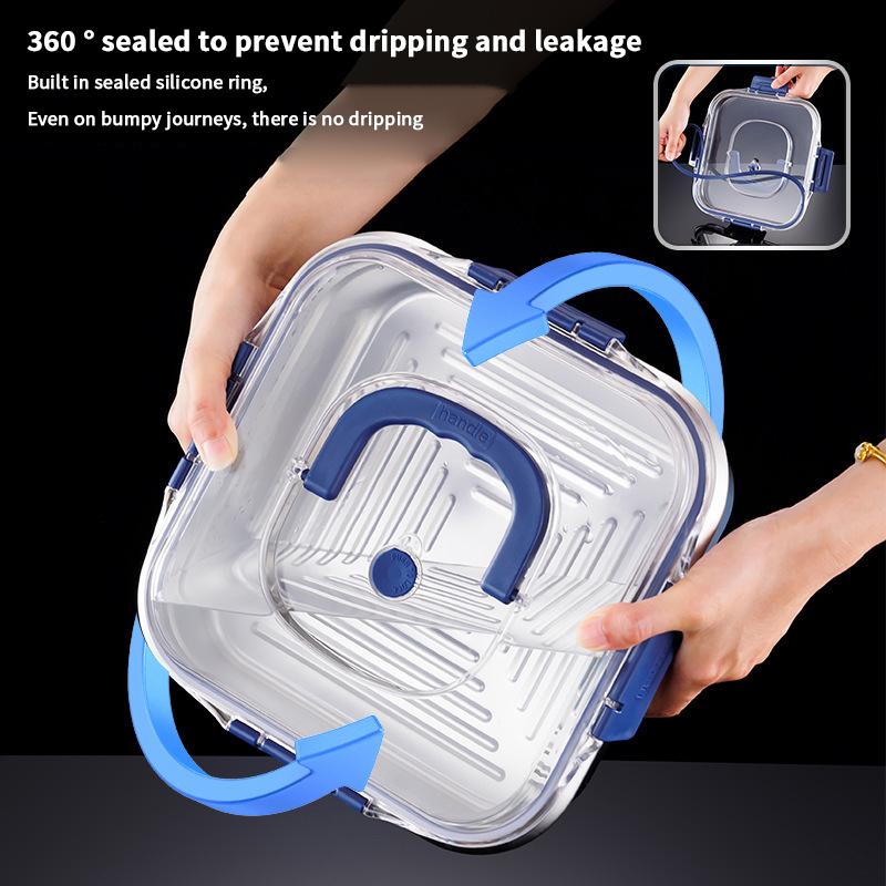 Large Capacity Stainless Steel Crisper With Handle Airtight Lid Leak-Proof Lunch Box Rectangular Fresh-Keeping Box Refrigerator