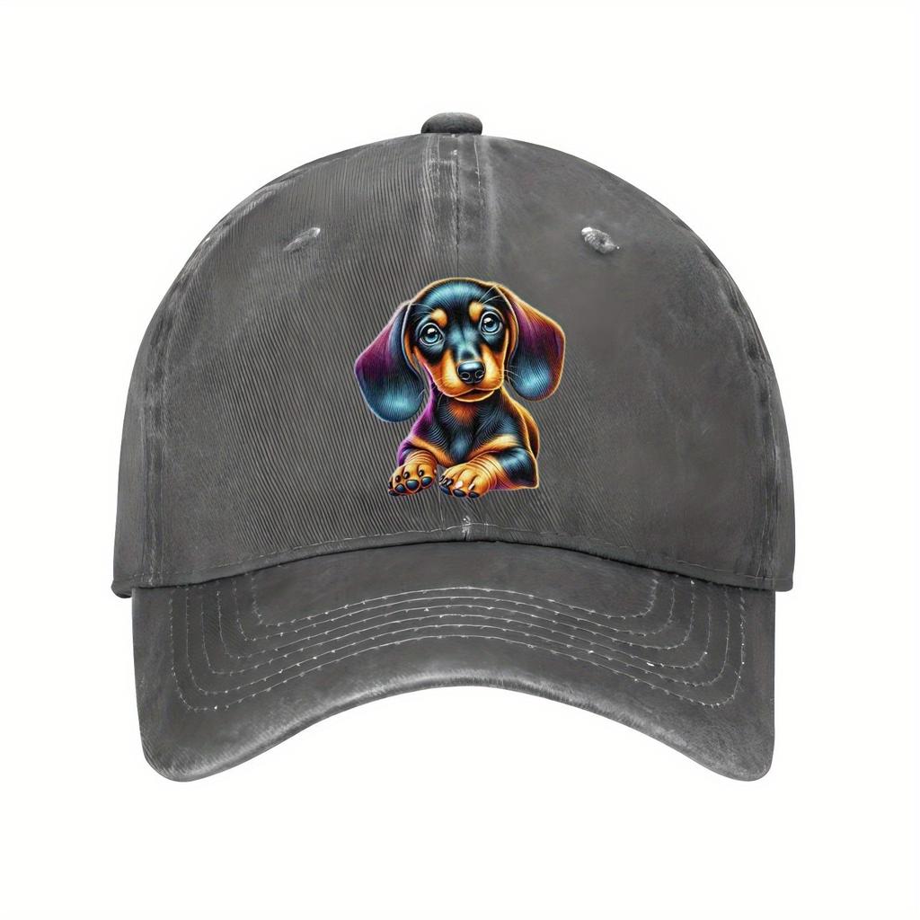 Dachshund Puppy Art Baseball Cap Polyester Adjustable Casual Hat for Dog Lovers Outdoor Sun Protection