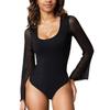 Sexy Spring Bodysuit With Mesh Sleeves And U Neck For Night Out Fashion