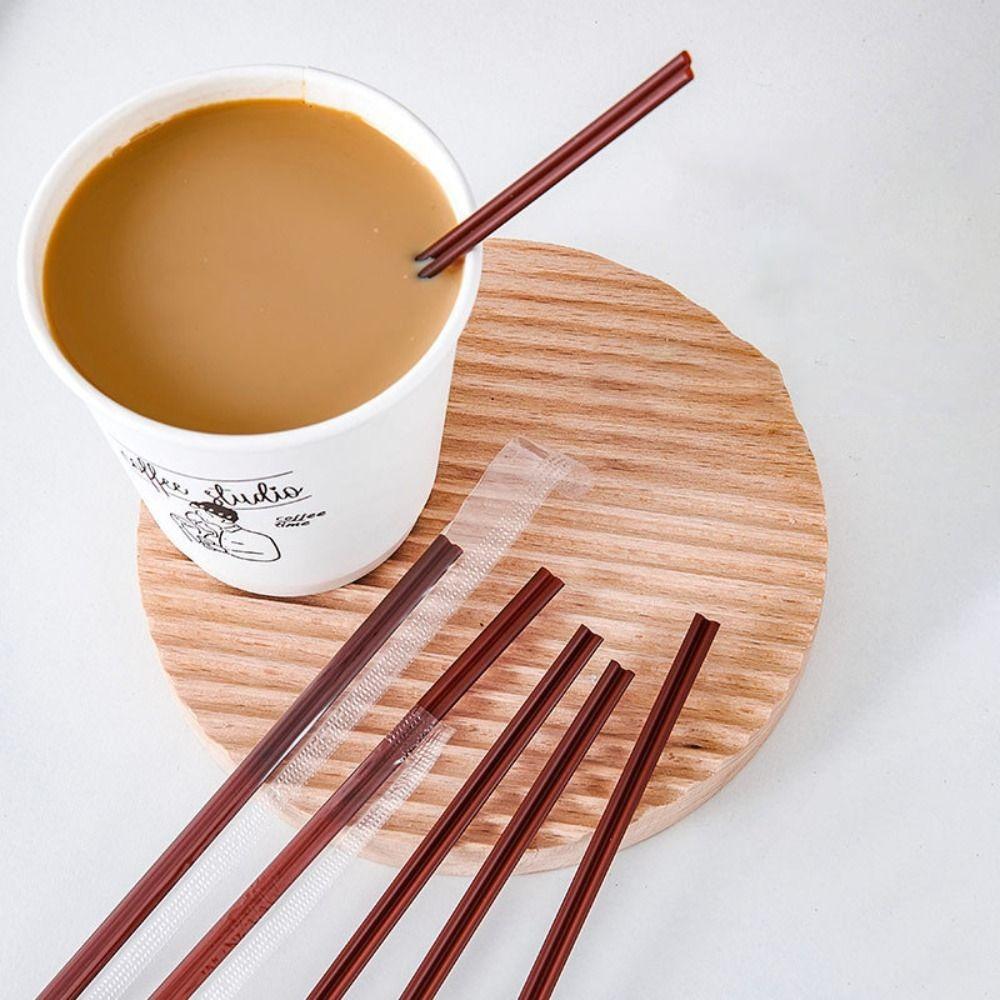 Commercial Double-Hole Coffee Straw Brown Anti-scalding Coffee Stirring Stick Plastic Individually Packaged Drinking Straw Party
