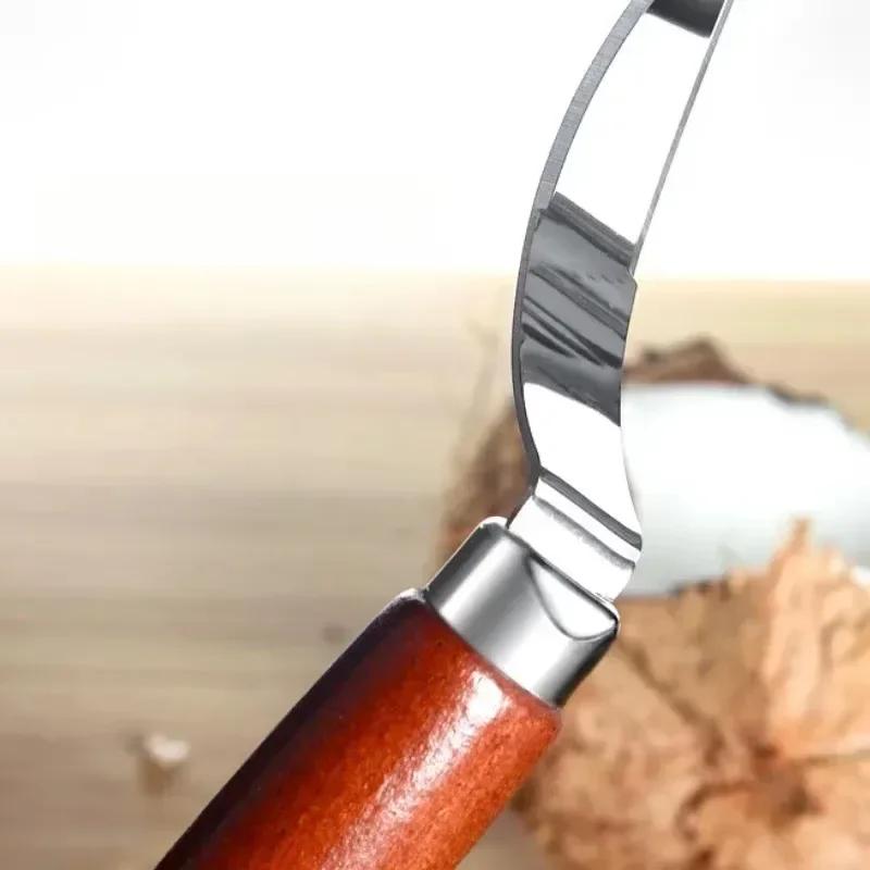 Wooden Handle Coconut Opener Stainless Steel Coconut Opener Knife Household Kitchen New Multifunction Fruit Peeler Coconut Knife