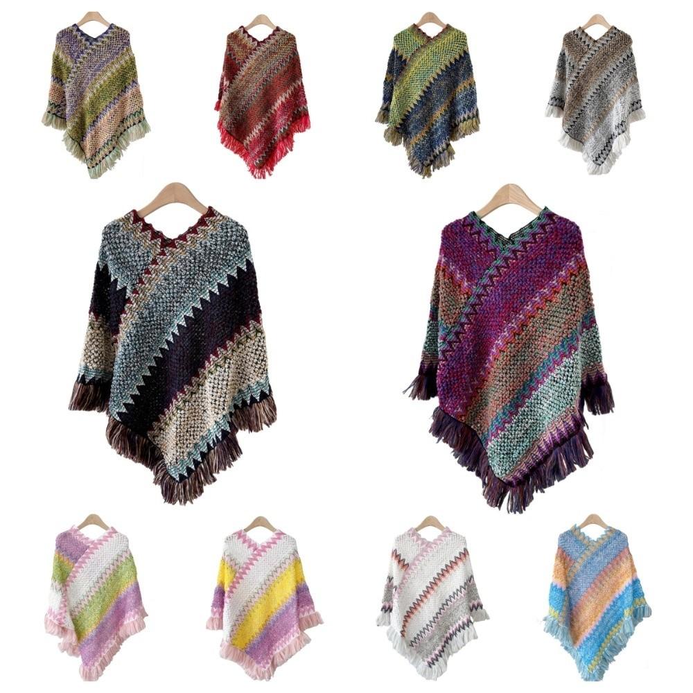 Neck Wrap Ethnic Style Knitted Shawl Bohemia Autumn and Winter Tassel Cape Tourism