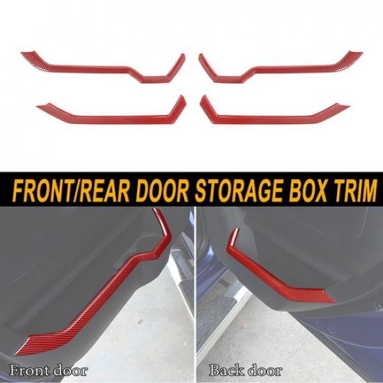 FrontRear Door Storage Box Trim Strip For Dodge RAM 2010-2017 Red Carbon Fiber