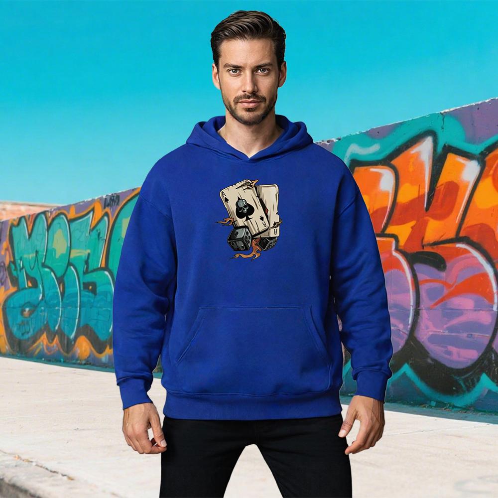 Skeleton Dice Card Printing Hoodies Womens Comfortable Loose Sweatshirts Casual Soft Pullovers Winter Fleece Warm Mens Clothes