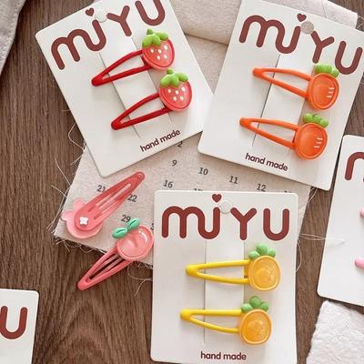 2 adet/set Yaratıcı Tasarım Meyve Çocuk Kız Saç Tokası Çizgi Film Şeftali Çilek Bebek için BB Toka Kawaii Saç Aksesuarları