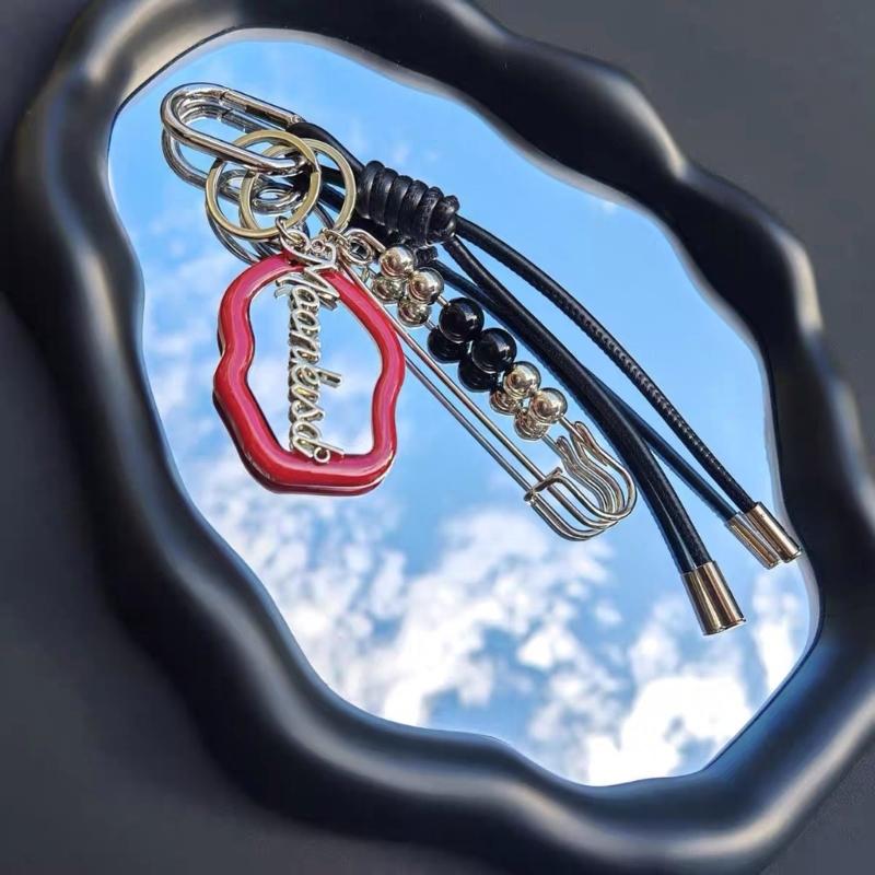 Stylish Leather Cord Keychain Makeup Mirror Portable Travel Essential Stylish Cosmetic Accessory Gift Metal Key Holder