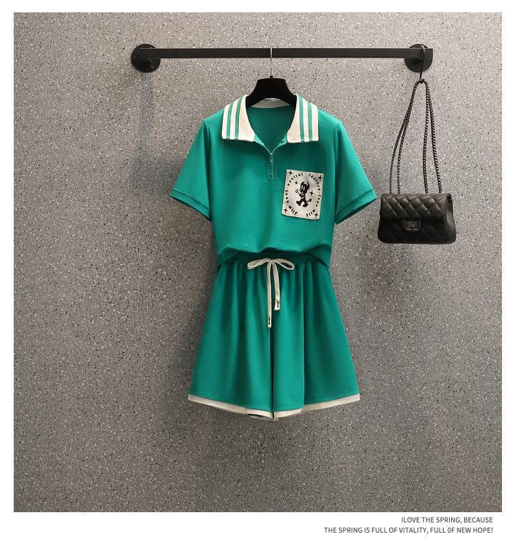 Women's Summer Embroidered Casual Shorts and Top Two-Piece Set - Korean Style, Plus Size, Sporty, Age-Reducing Fashion.