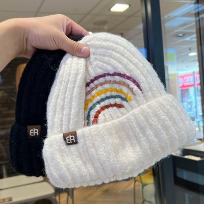 Rainbow Striped Knitted Woolen Hat for Women In Autumn and Winter  Versatile Ins Trendy American Style Cold Hat