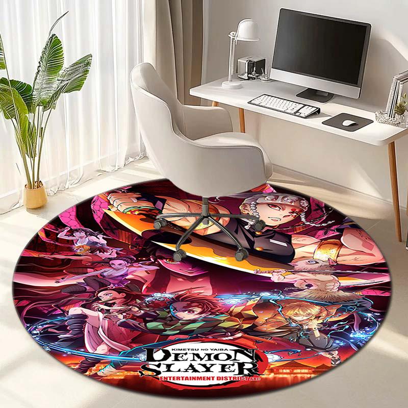 Classic Japanese-style Cartoon Demon Slayer Round Rug, Home Soft Decorative Anti-slip Yoga Mat and Chair Mat, Outdoor Floor Mat Carpet K12