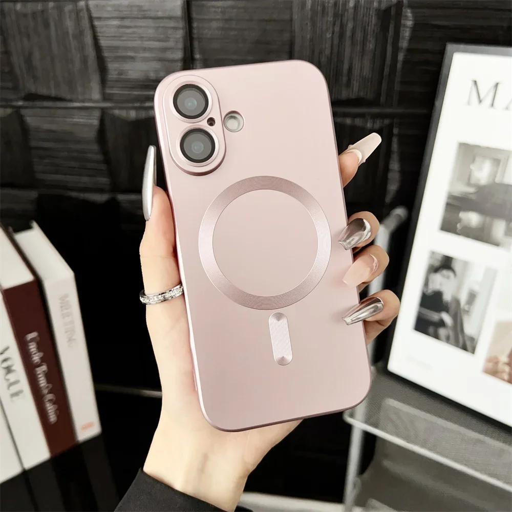 Metallic Matte for Magsafe Armor Case for IPhone 16 Pro Max Plus 15 14 13 Magnetic Wireless Charge Shockproof Phone Cover