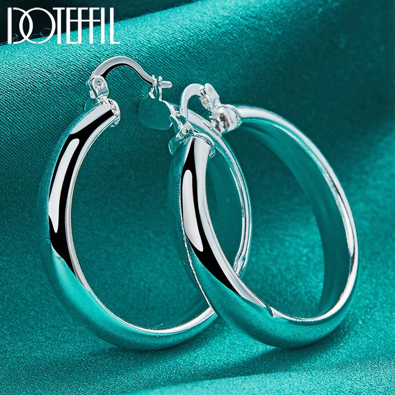 Cercei de argint Hoop Charm de 35 mm