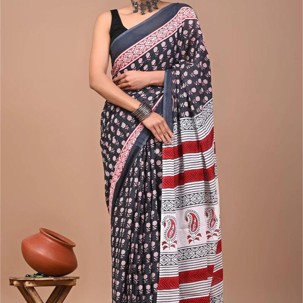 Schwerer Chanderi Baumwoll-Sari