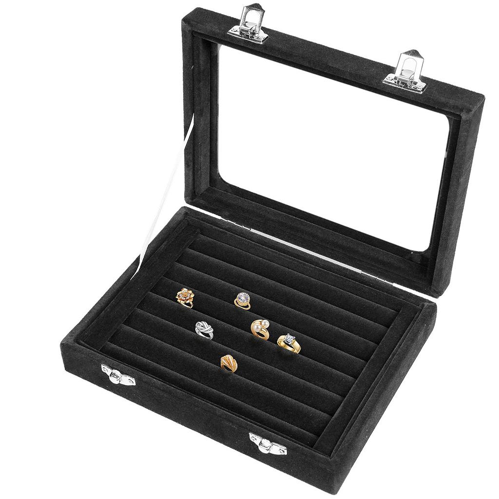 Velvet Jewelry Tray Organizer Box Holder with Clear Lid for Drawer Stud Earring
