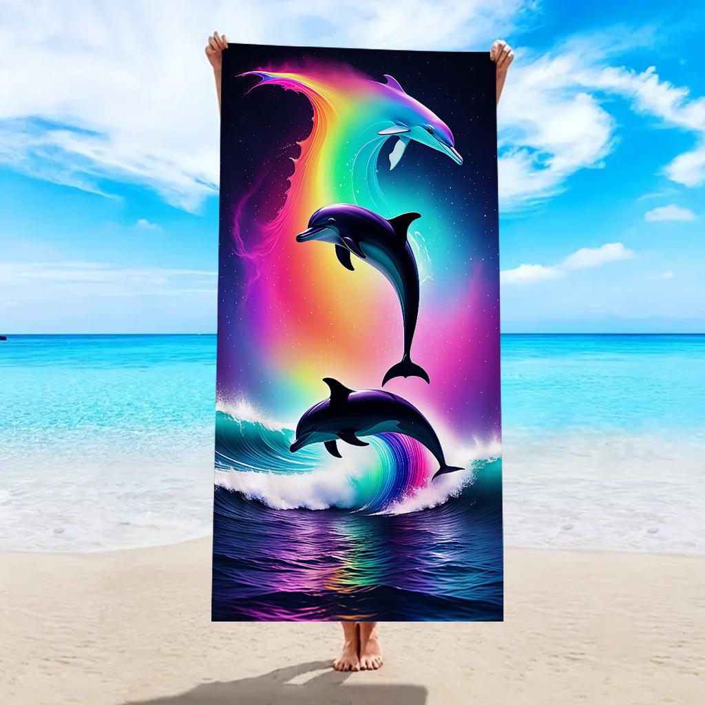 1pc Dolphin, Mermaid, Flamingo Pattern Ultra-fine Fiber Beach Towel, Quick Drying Absorbent Outdoor Swimming Beach Towel