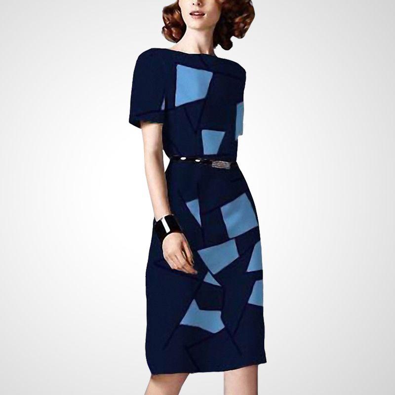 

Polka Dot Spring and Summer Short Sleeve Slim-Fit Sheath Print Dress Box Color S