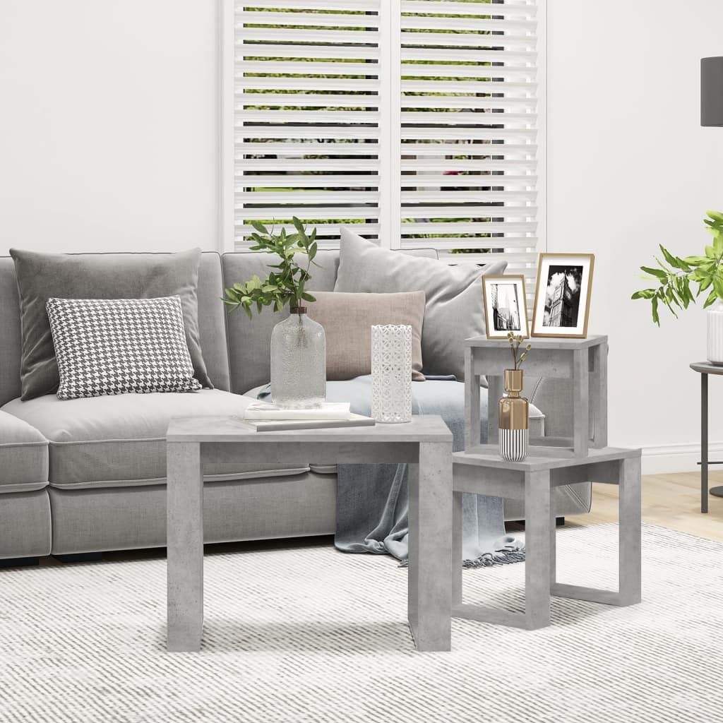 3 Piece Nesting Tables Concrete Grey Engineered Wood