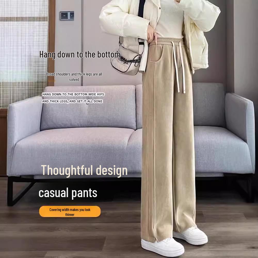 Schlanke Chenille Hose mit hohem Bund im Bananenschnitt - Damen Straight Leg für alle Jahreszeiten