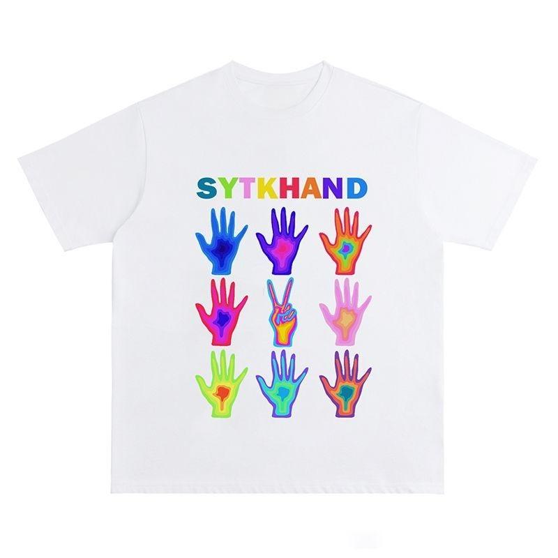 

A American Retro High Street Graffiti Palm Pure Cotton T-shirt A Trendy Couple s Outfit for Men Women Looking Cool and Stylish 4XL