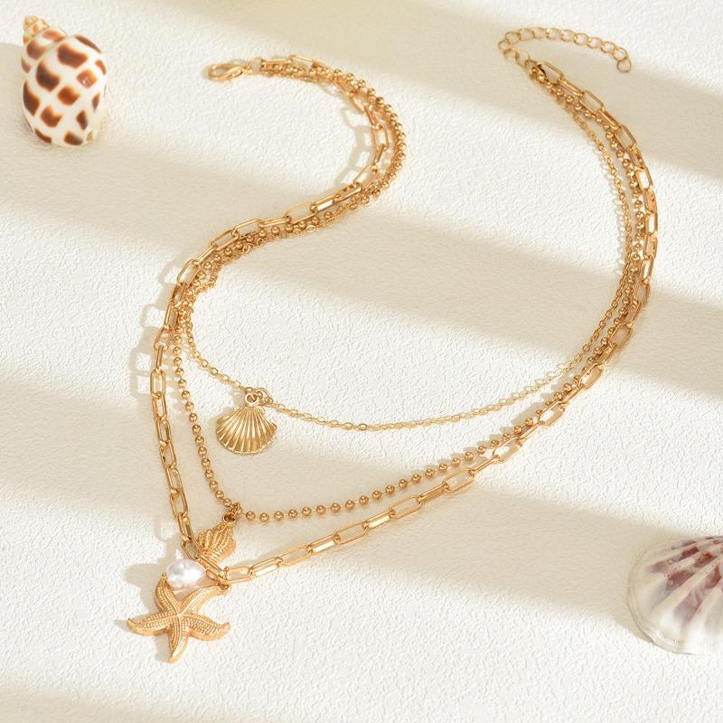 Necklace, niche high-end metal jewelry, starfish pendant, accessory, wind conch shell neck chain.