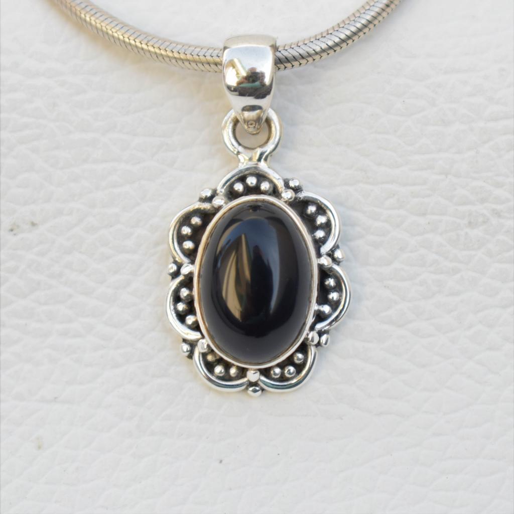 Natural Black Onyx Pendant, Solid 925 Sterling Silver Pendant, Boho Pendant, Oval Onyx Pendant, Birthstone Pendant, Gift for Friends