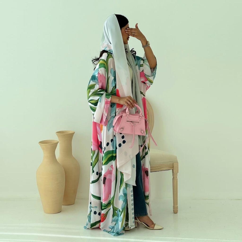 MQ244 Modest Women's Print Cardigan & Headscarf - Casual, Loose Fit for Middle East Style