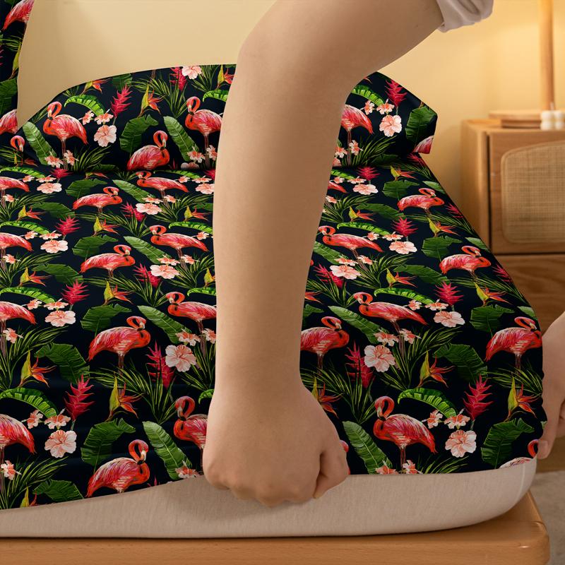 1Pcs Flamingo Banana Pattern Brushed Fitted Sheet, Printed Bed Cover For Bedroom, Bedding (Excluding Pillowcases)
