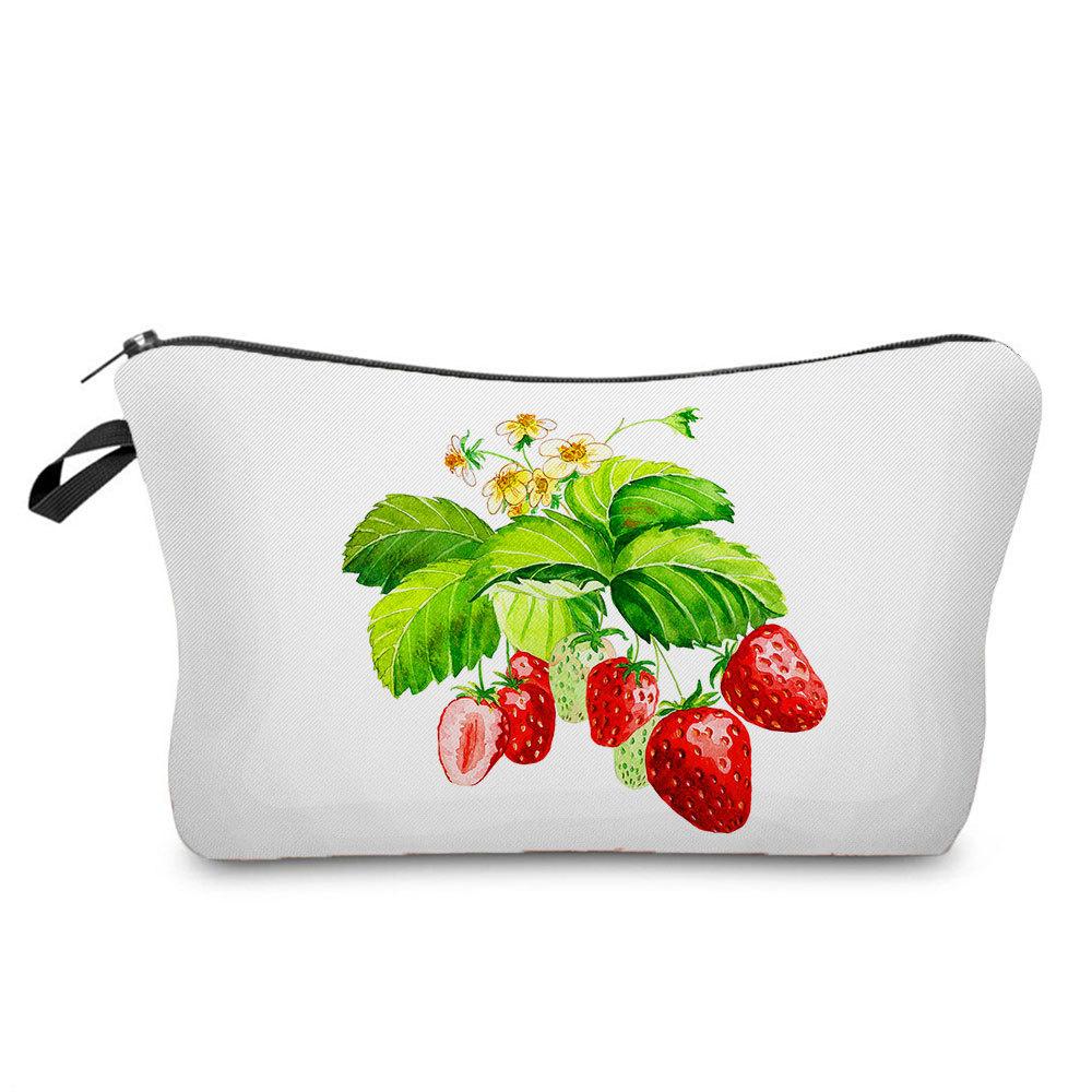 Sweet Strawberry Printed Wash Soft Handle Bag, Heart-shaped Strawberry Printed Cosmetic Bag, Zipper Concealed Bag