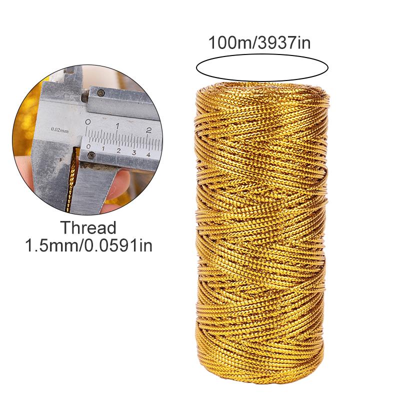 100M/Roll Rope Gold Polyester Twine Silver Macrame Cord Crafts Thread Sewing DIY String Gift Packaging Rope 1.5MMx100M