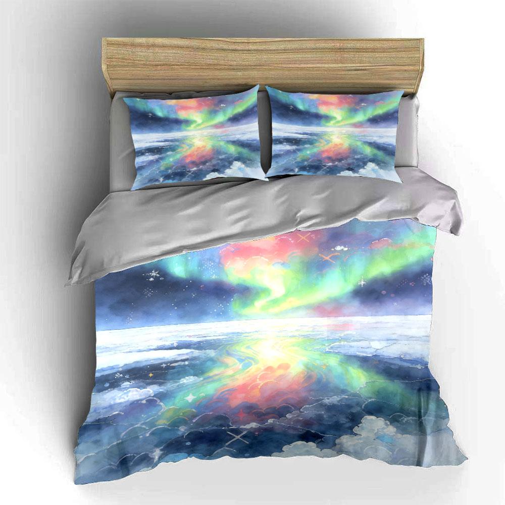 Aurora Landscape Art Set Soft Comfortable Duvet Cover Bedding Set Included 1*Duvet Cover & 2*Pillowcases, Gift