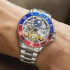 Automatic Skeleton Mechanical Men Watch Moon Phase Luminous Rotatable Bezel Waterproof Steel Strap