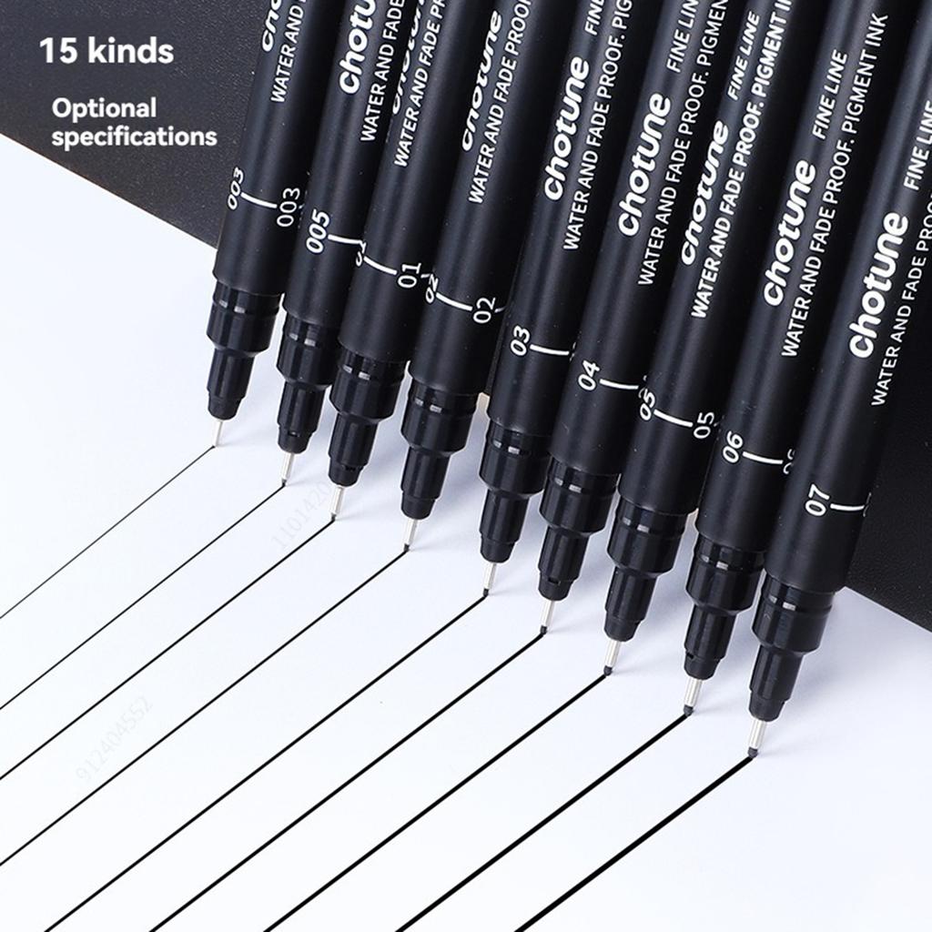 Black Micro Fine Pens,15 Sizes,Waterproof Archival Ink,Fine Tip Manga Markers for Artist Anime Sketch Technical