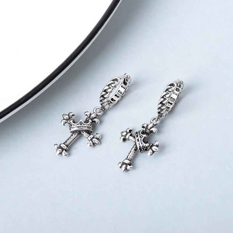 CIAXY Silver Color Cross Earrings for Women Thai Silver Twist Crown Ear Buckle Earring Retro Thai Silver Jewelry Wholesale