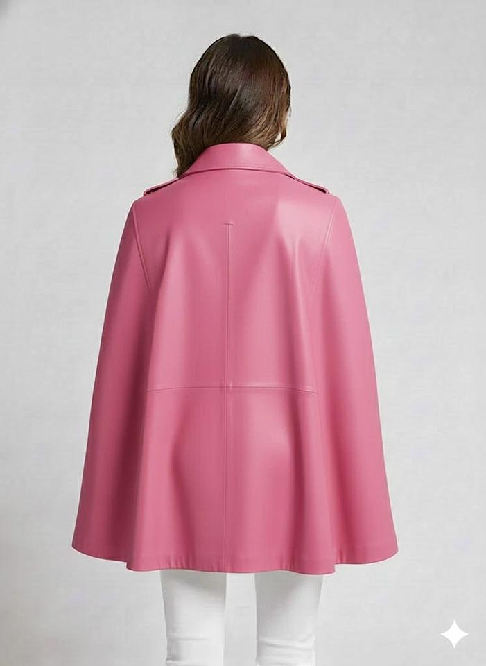 Rosa Einzigartiger Stil Poncho Jacke Biker Damen Echtes Leder Freizeitkleidung Lammfell