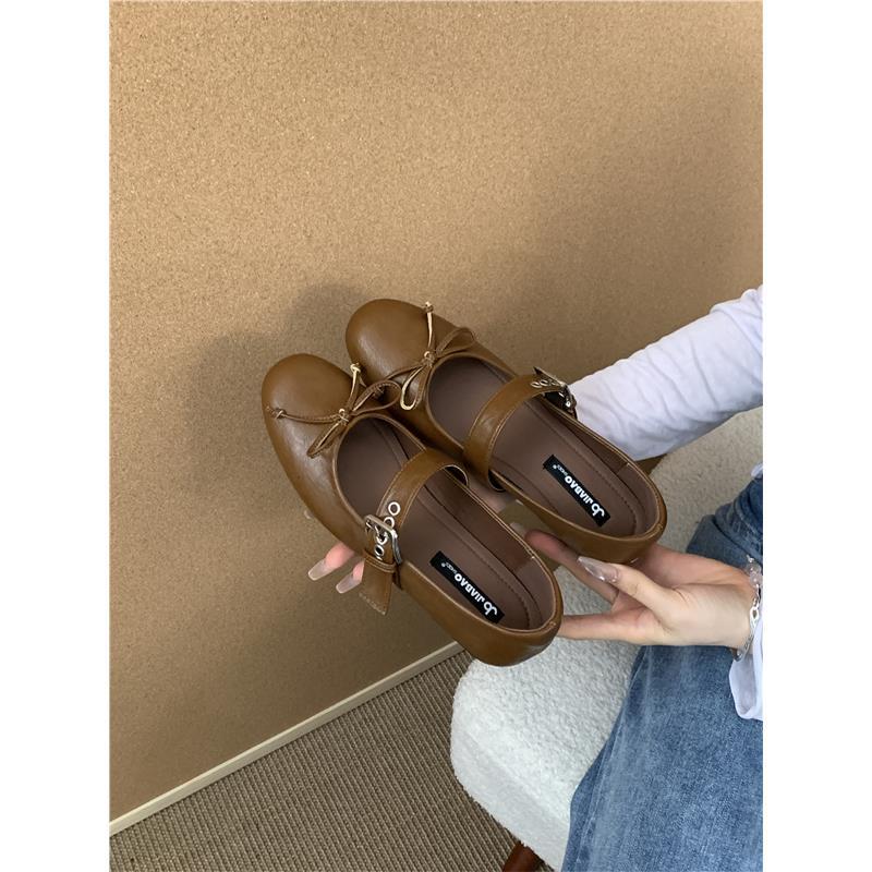 

Vintage Versatile Evening Wind One-word Buckle Strap Round Head Mary Jane Shoes Commuter 2025 Autumn Small Leather Shoes Ballet Shoes 39