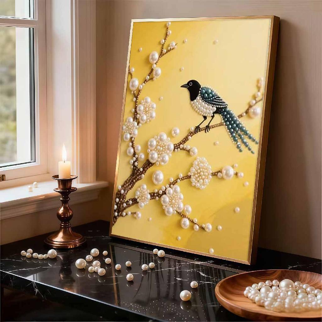 Pearl The Birds on The Branch DIY Diamond Art Kits 15.7x19.6inch Gem Art Diamond Painting Kits Without Frame for Adults Gift Idea Home Wall Decor