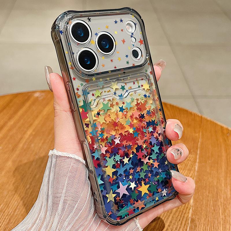 Colorful Rainbow Star Case For iPhone 18 Pro Max Clear Card Slot Back Cover For iPhone 17 16 15 14 13 Pro Max 17E