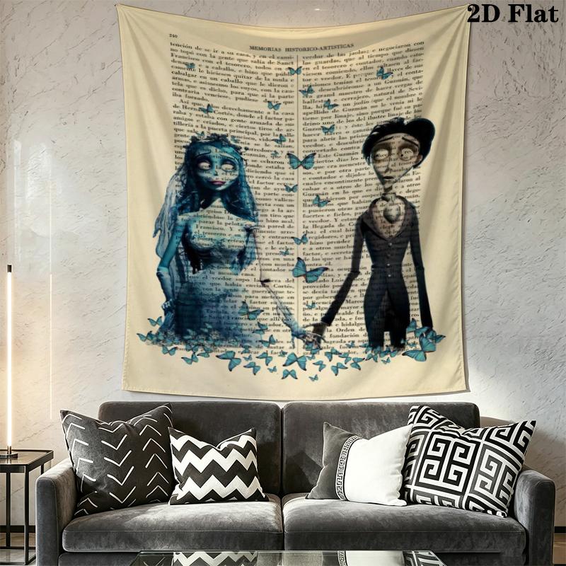 Corpse Bride anime Wall Tapestry Aesthetic Wall Hanging Printed Fabric Blanket Decorative Tapestries for Bedroom Living Room Home Decor