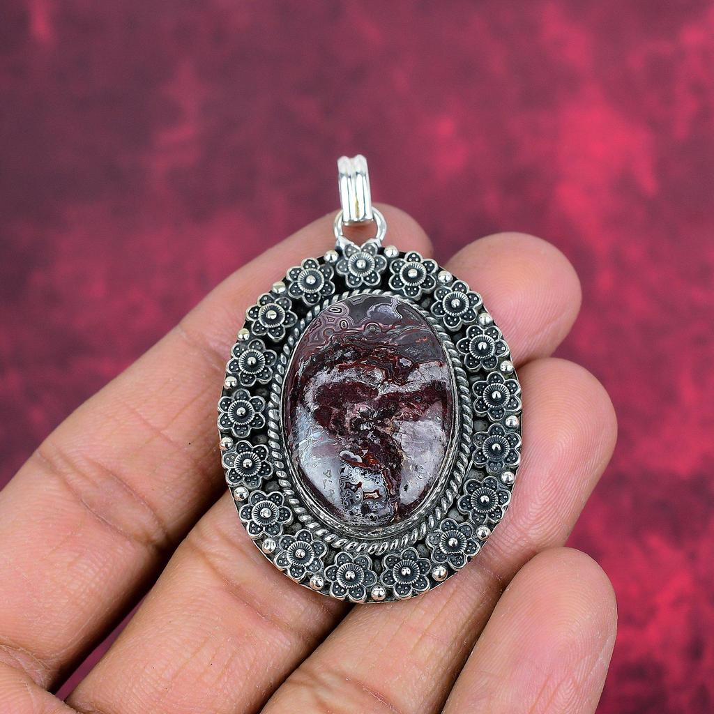 Crazy Lace Achat Edelstein Schmuck, 925 Massiv Sterlingsilber Anhänger, Handgefertigter Anhänger Neuestes Design Schmuck Geschenk für Ehefrau