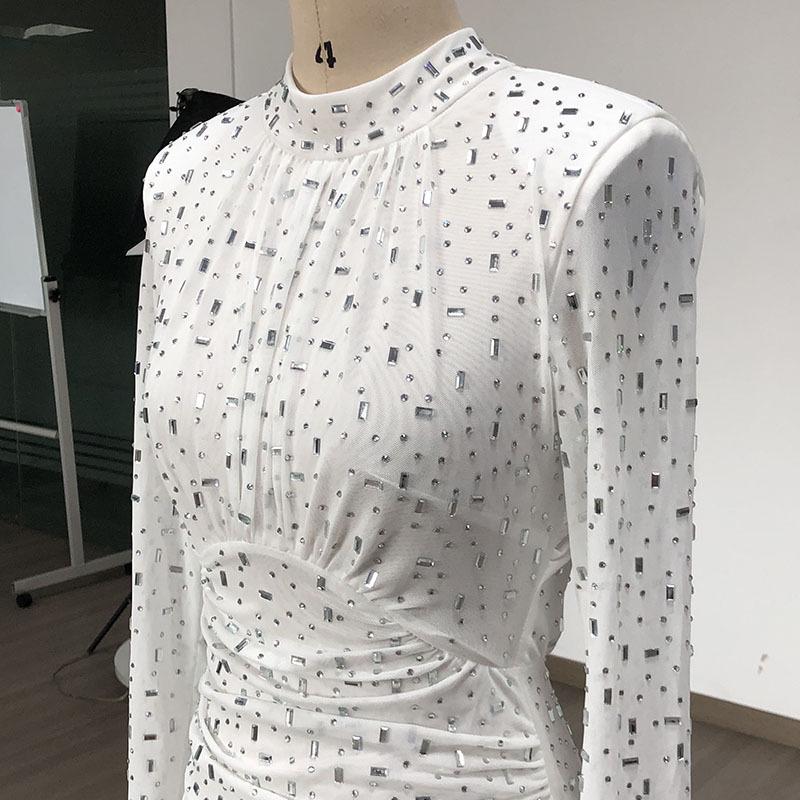 Women's Luxury Mesh Round Neck Long Sleeve Bodycon Dress