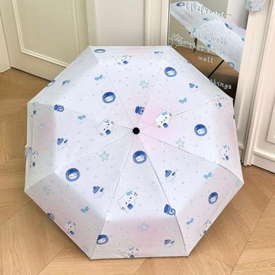 Blueberry Kitty Women's Dual-Use Automatic Folding Umbrella - Black Glue, Sun & Rain Protection, UV Resistant.