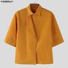 INCERUN Men Summer Lapel Neck Short Sleeve Buttons Casual Shirts Tops