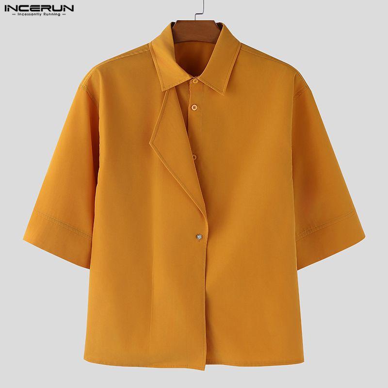 INCERUN Men Summer Lapel Neck Short Sleeve Buttons Casual Shirts Tops