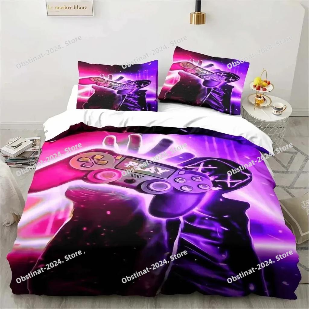 Set Copripiumino Gaming Decorazione Stanza dei Giochi Ragazzi ragazzi Adolescenti Copripiumino Videogioco Set Biancheria da Letto Singolo Let's Play Copripiumino Set da Letto