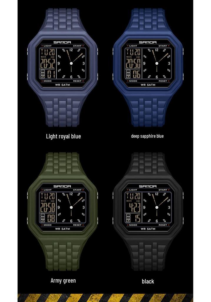 SANDA Unisex Fashion Square Multifunctional Wristwatch – Waterproof, Alarm, Electronic Timer.