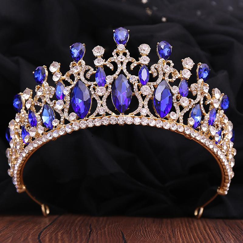 Luxury Gorgeous Red Crystal Wedding Crown Green Tiaras for Women Bridal Hair Jewelry Royal Queen Prom Headdress Bride Accessory