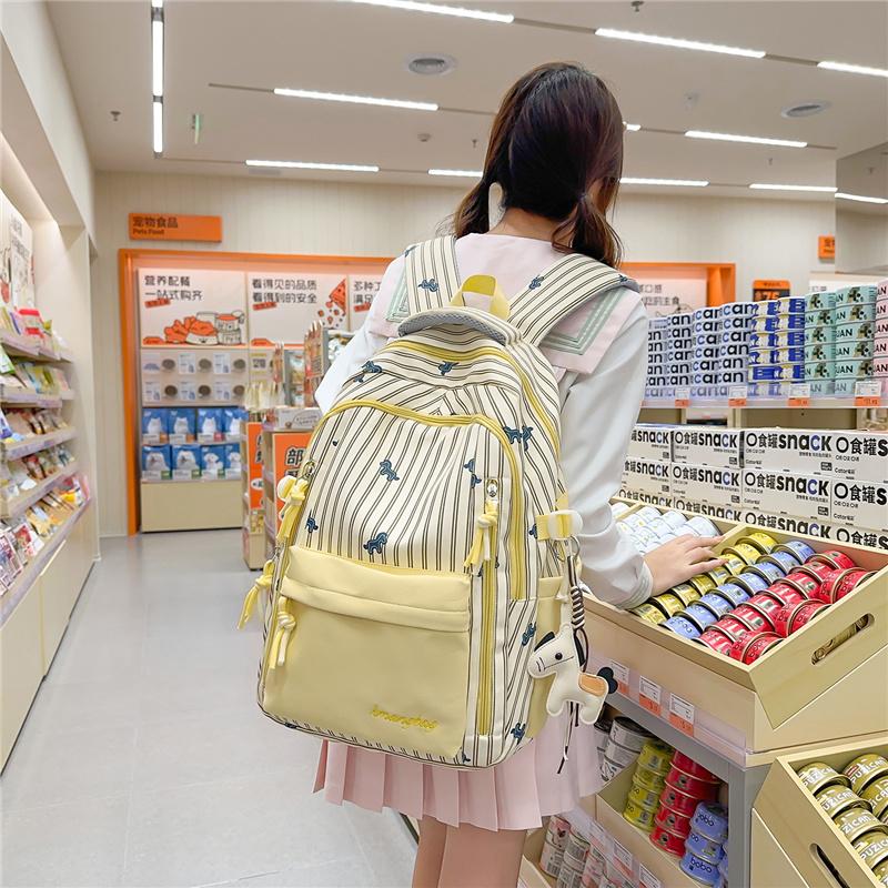 Striped Backpack with Horse Pattern and Front Pocket for School and Daily Use
