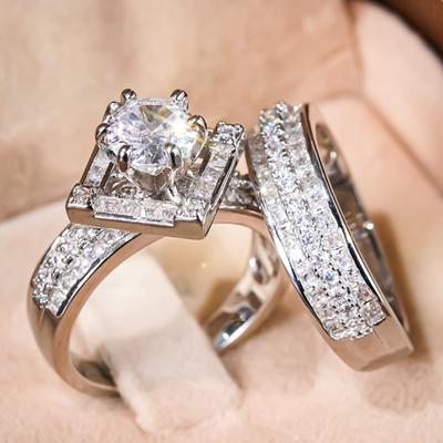 Huitan Graceful S Set Rings Sparkling Luxury Cubic Zirconia Finger Accessories for Wedding Engagement Chic Fashion Jewelry