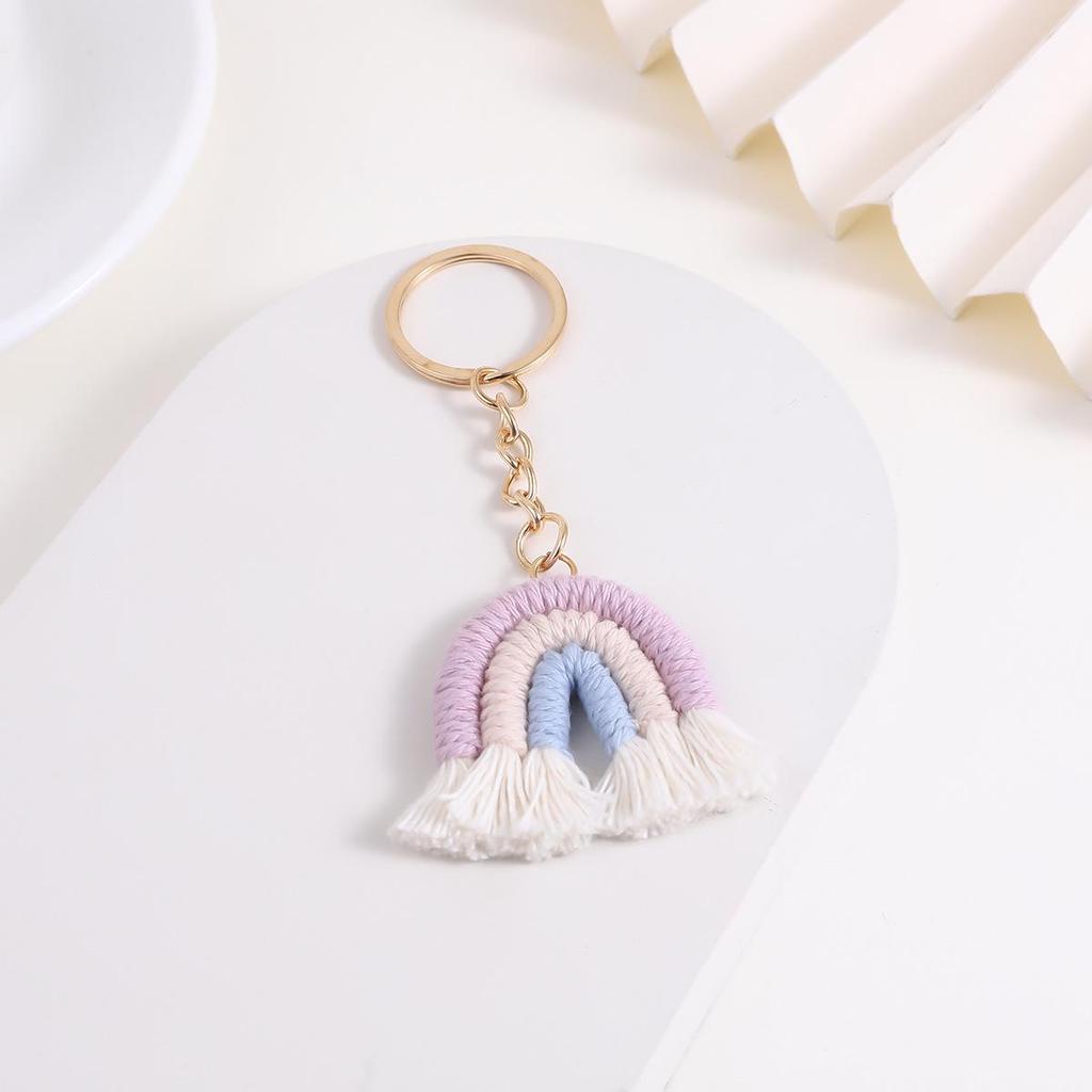 Handmade Knitted Rainbow Keychain Pendant Accessory
