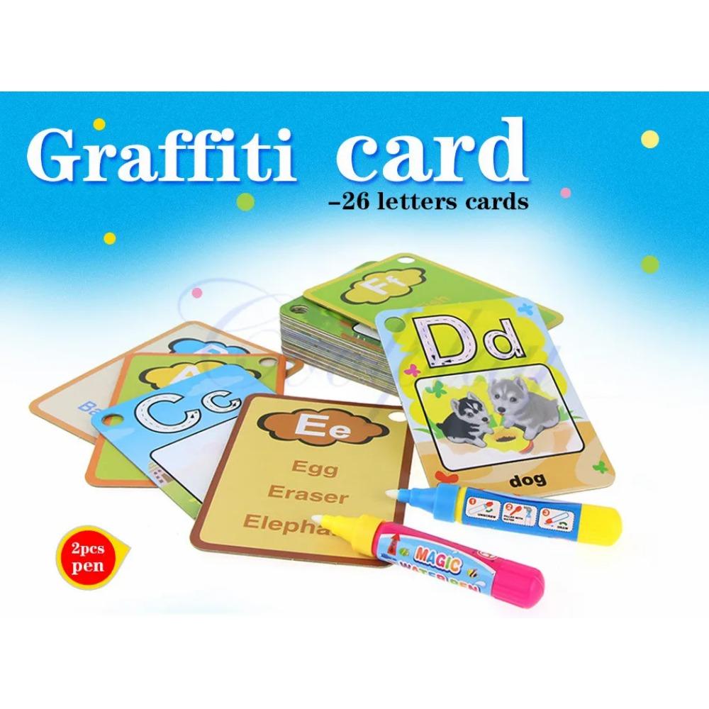 Water Drawing Card 26 Alphabet Coloring Book & 2 Magic Pen Letter Card Painting Board English Learning Educational Toys